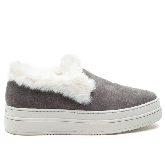 J Slides Charcoal and Cream Fur Sneakers - Picture 4 of 12